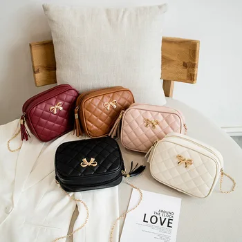 Новинка 2022, модная женская сумка через плечо с ромбовидной вышивкой, однотонная женская сумка через плечо с цепочкой, Повседневная трендова...