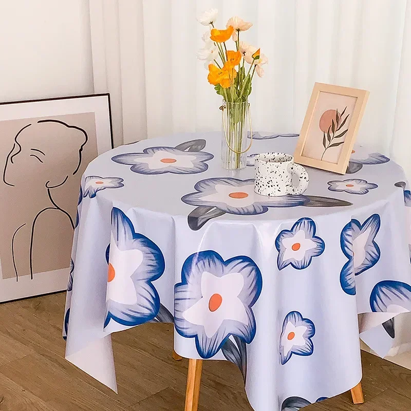 

INS style simple grid student PVC tablecloth waterproof oil-proof desk decoration rectangular cloth tea table mat blue