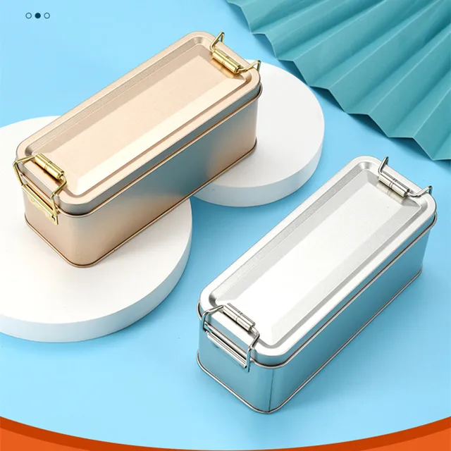 1PCS Rectangular Makeup Brush Tinplate Storage Box With Buckle Cosmetic Metal Tool Case Jewelry Candy Organizer Container