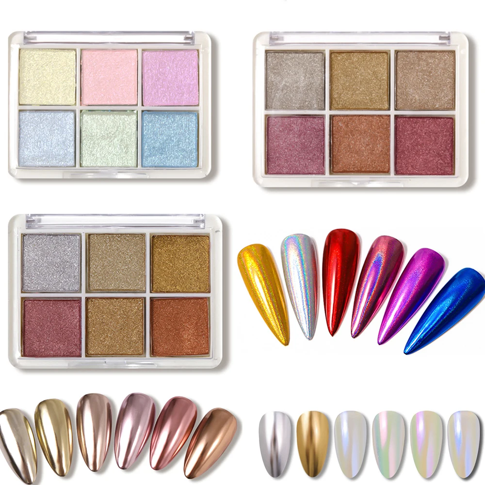 6 Colori Laser Aurora Solid Mirror Nail Glitter Powder Gold Silver Nails Gel Uv Polish Pigment Dust Nail Accessori Decorazione