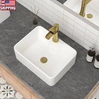 16" Rectangular Ceramic Vessel Bathroom Sink White Countertop Basin Above Counter Easy-to-Clean Durable Modern Style Ideal Small 1