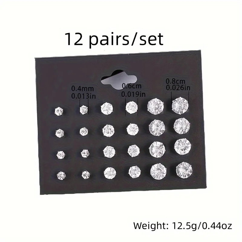 12 Pairs Artificial Crystal Earrings Eight Claw Glass Water Diamond Earrings Versatile Flower Artificial Crystal Card Earring Set