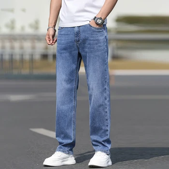 Trend-in jeans men's loose straight VAT pants elastic business casual denim pants DN0562