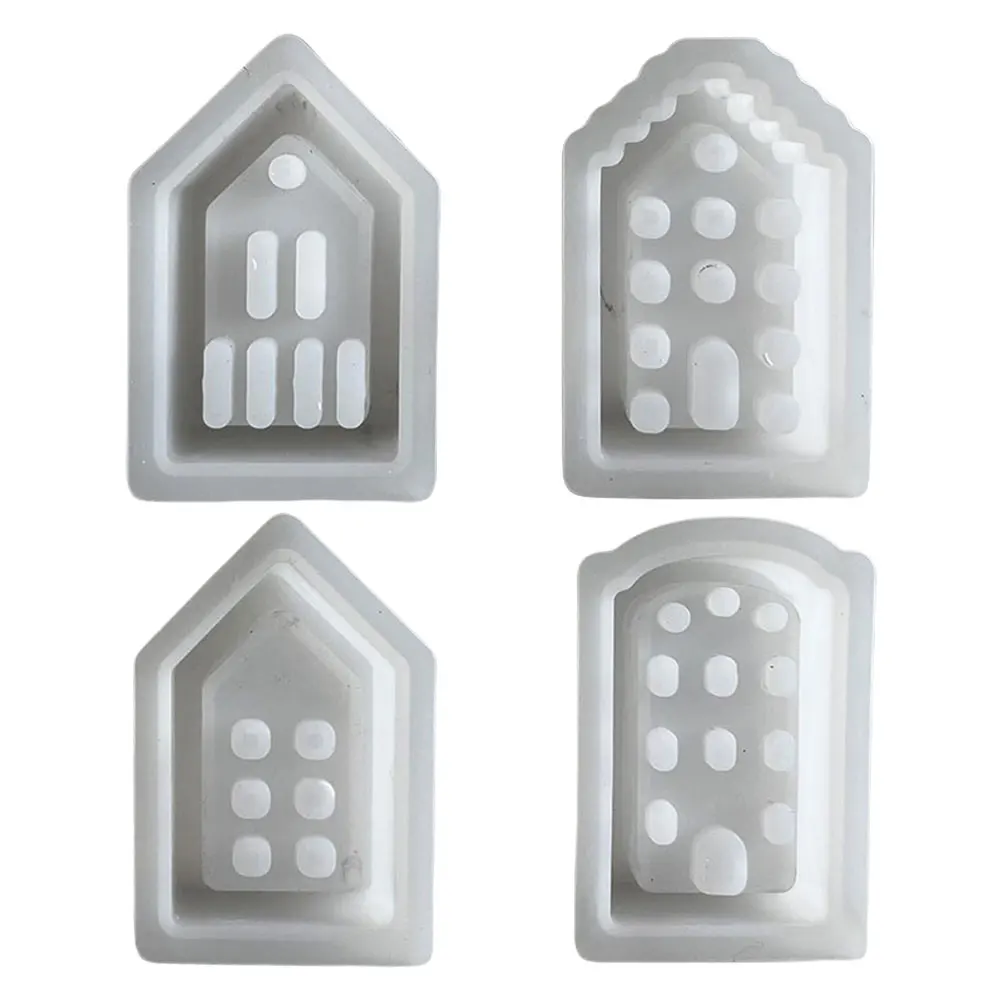 4pcs House Candle Holder Silicone Mold Houses Candlestick Ornament Plaster Molds Tealight Holder Mold Resin Casting Mold