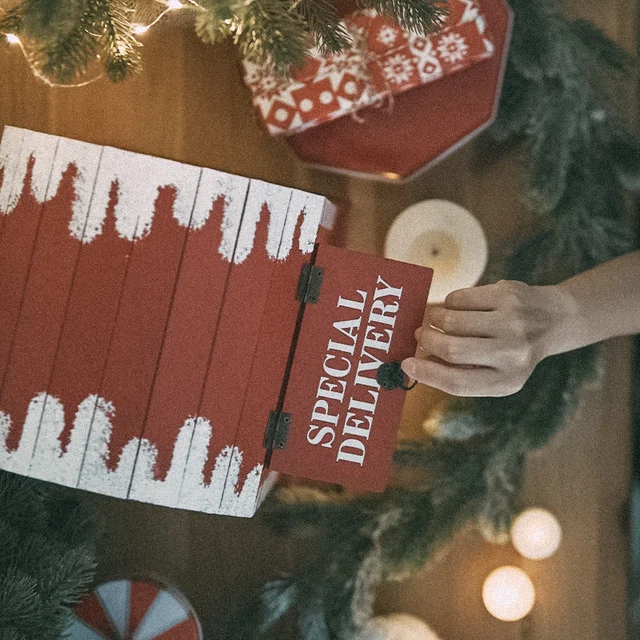 Vintage Fa Karácsonyi Postafiók Postbox Levélszekrény Nagy Otthoni Dekoráció - Image 4