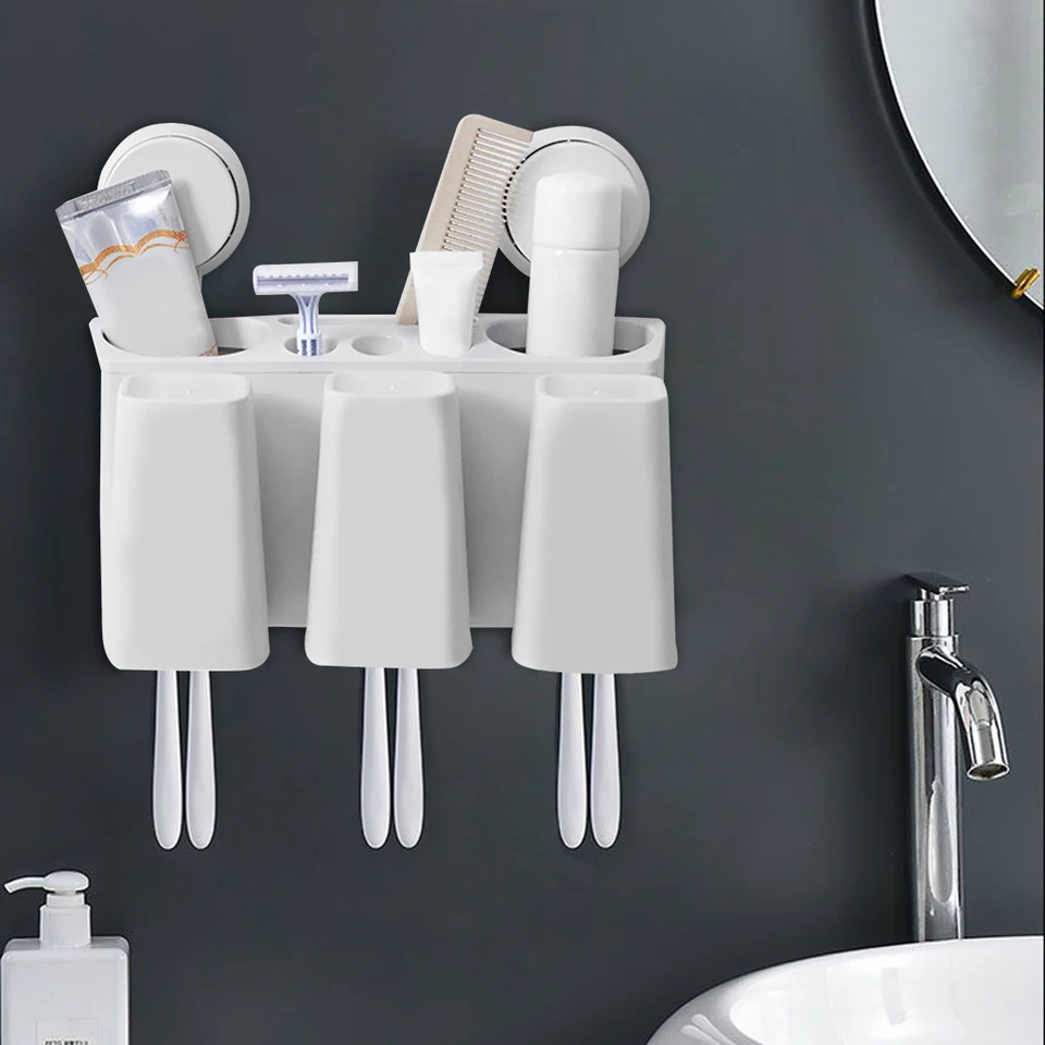 Wall Mounted Toothbrush Holder Organizer with Cups