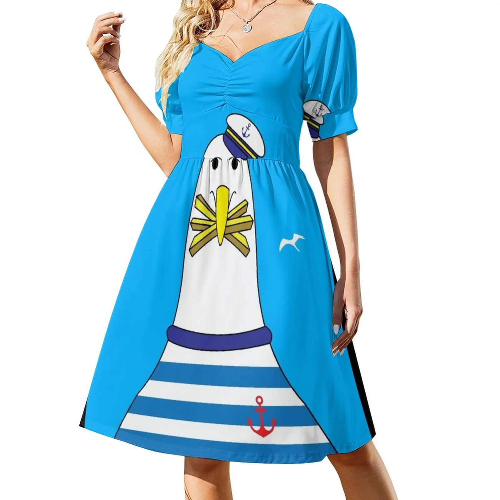 Vestido de manga corta con personajes de gaviota náutica, vestido largo con forro polar, vestidos de fiesta