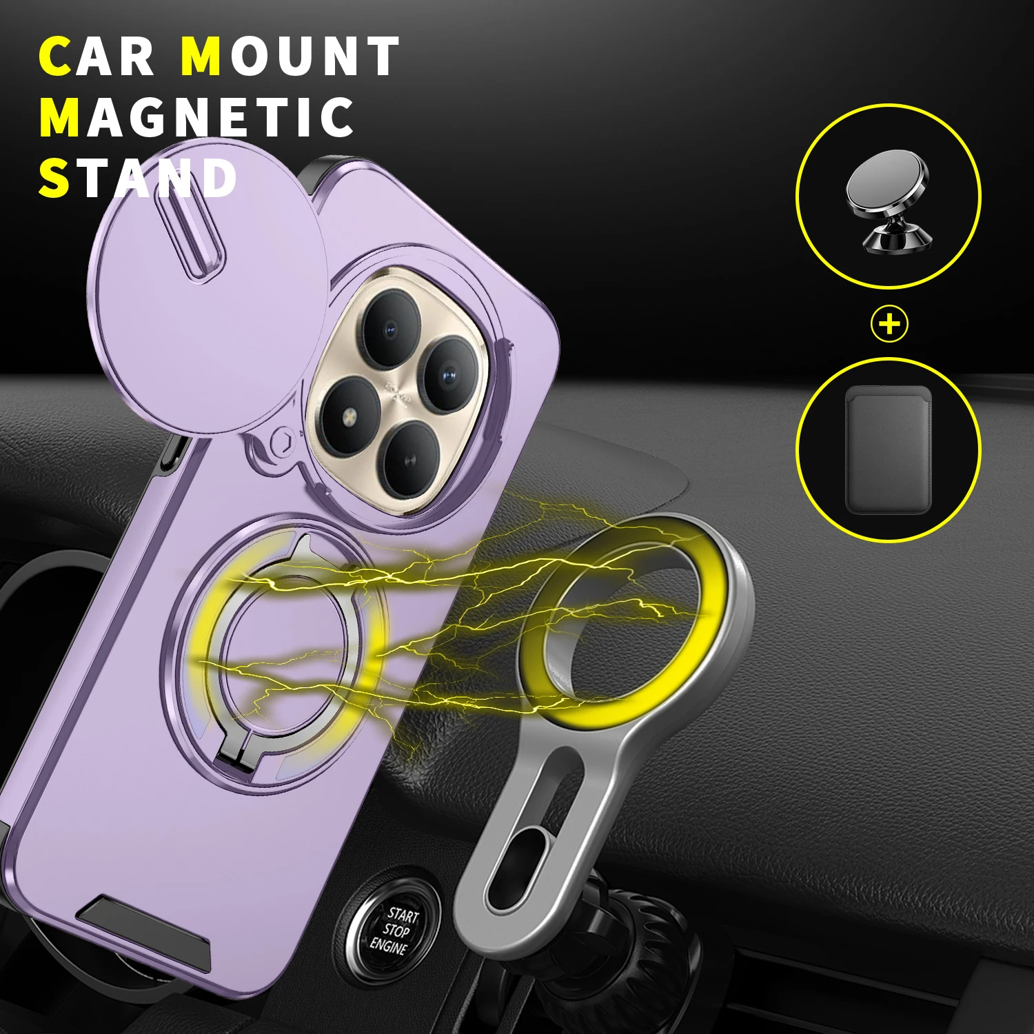 Magnetic Rotating Bracket Phone Case with Sliding Window and Anti-Fall Protection