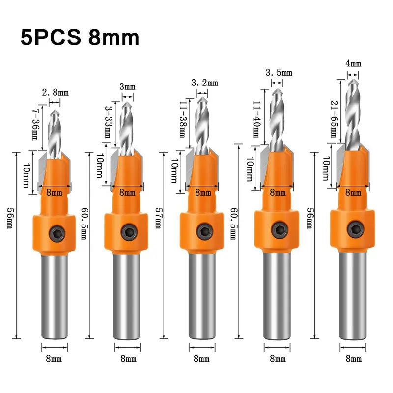 8mm Shank HSS Woodworking Countersink Router Bit Screw Extractor Remon Demolition for Wood Milling Cutter Woodworking Tools - Image 9