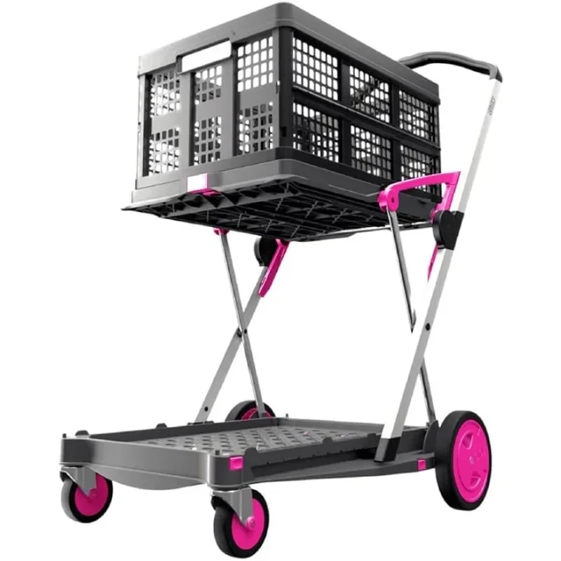 

CLAX® The Original | Made in Germany | Multi use Functional Collapsible Carts | Shopping Cart with Storage Crate (Pink)