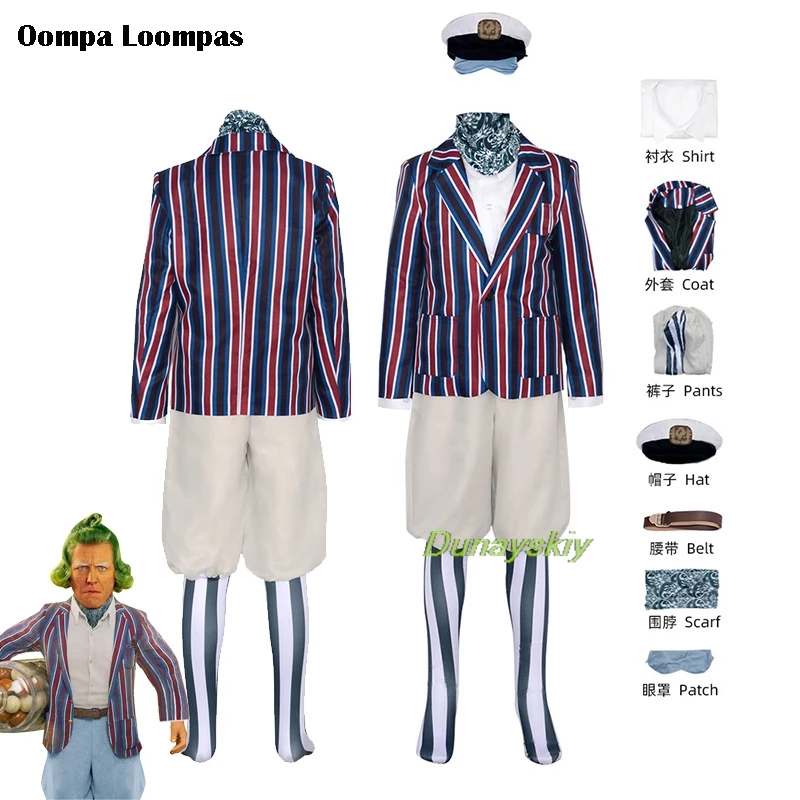 Willy Oompa Costume Loompas Adult Kids Willy Wonca Cosplay Umpa Lumpa Suit Movie Chocolate Wonk Factory Fancy Halloween Party