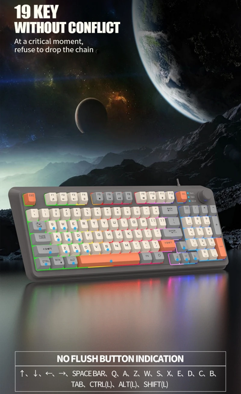 한국어 키보드 94 키 90% 레이아웃 스페인어 러시아어 한국어 아랍어 키보드 USB 유선 RGB 라이트 볼륨 손잡이 인체 공학 게임 사무실 K82