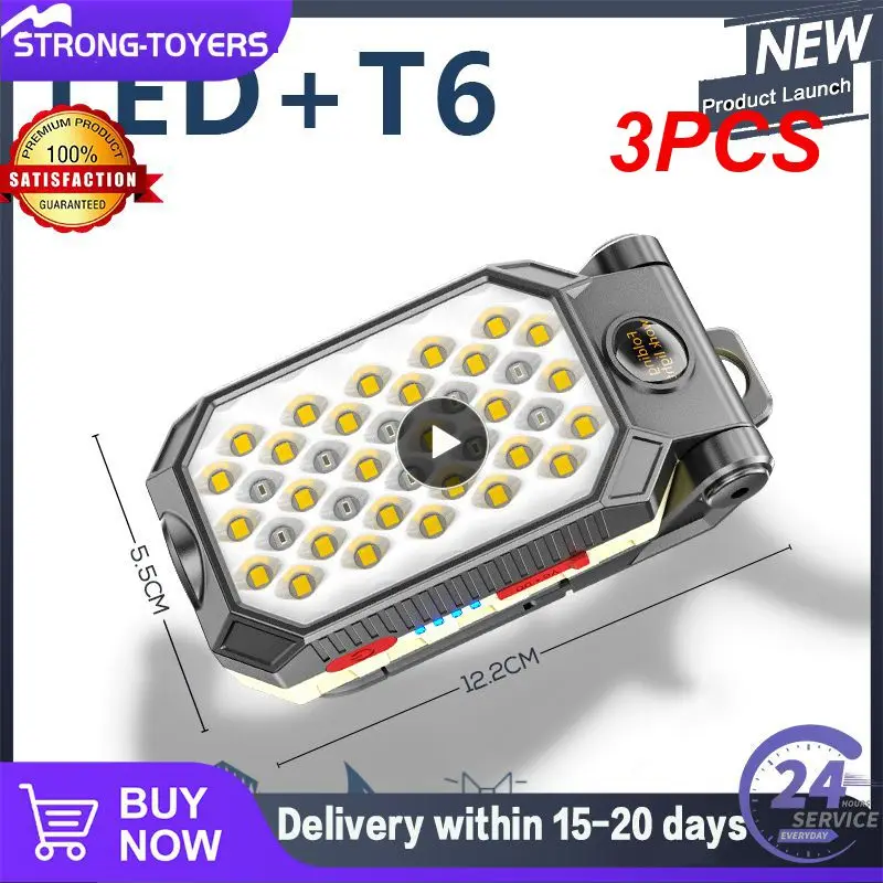 

3PCS LED COB Work Light Portable Rechargeable Flashlight Magnetic Waterproof Camping Lantern Magnet Design with Power Display