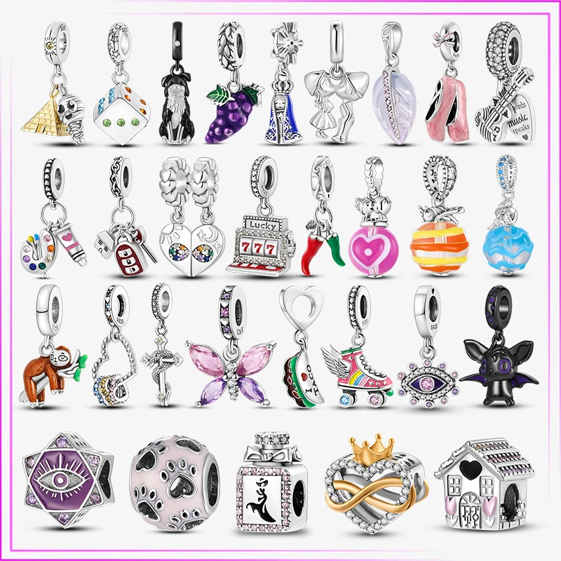 925 Sterling Silver Butterfly Bead Cat Dog Devil Eye Heart Charm plata de ley 925 For Original Pendant Bracelet Women Jewelry