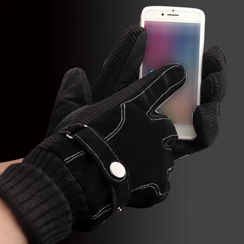 

1 Pair Warm Gloves Windproof Thermal Thickened Touch Screen Faux Leather Riding Motorcycle Anti-skid Gloves Outdoor Sports