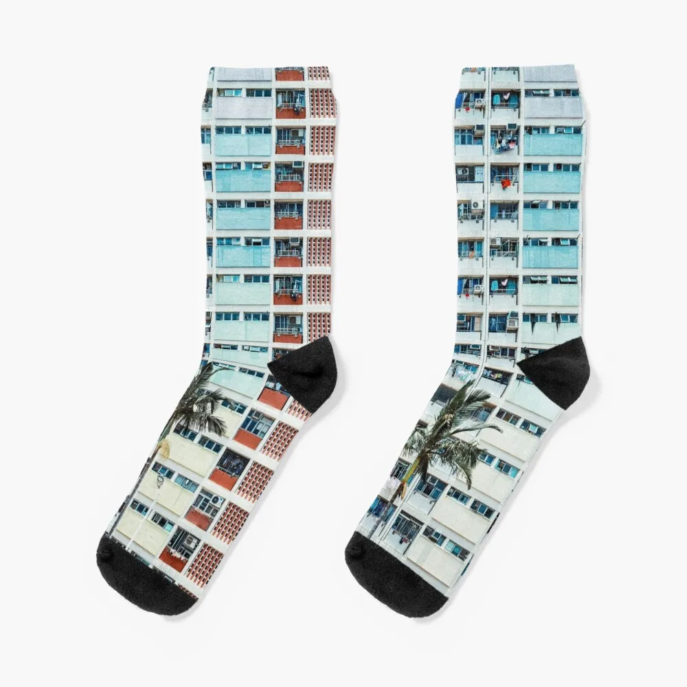 

Multi-colored Building Pattern With Palm Trees - Aesthetic Socks designer brand men cotton high quality Socks For Man Women's