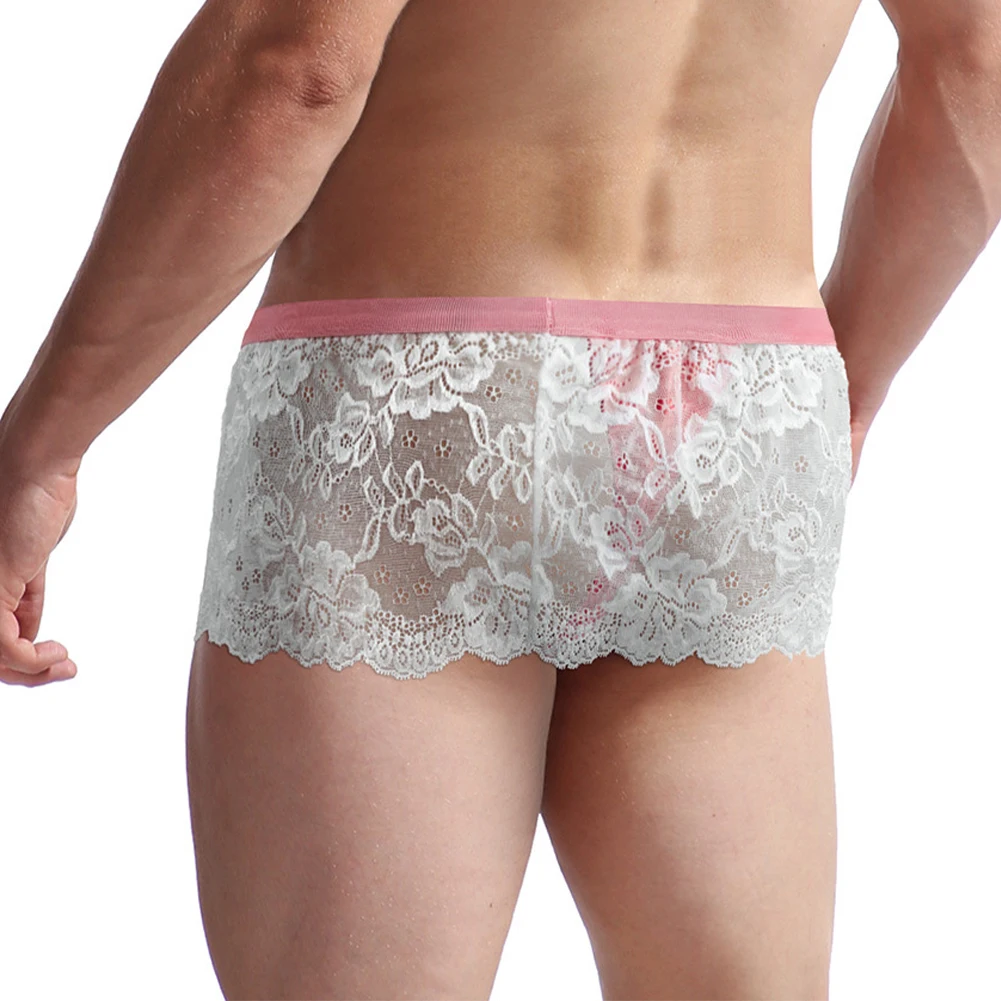 

Sissy Men Lace Lingerie Convex Pouch Thong See-Through Skirted Panties Crossdressing Sexy Gays Underwear G-String Nightgown