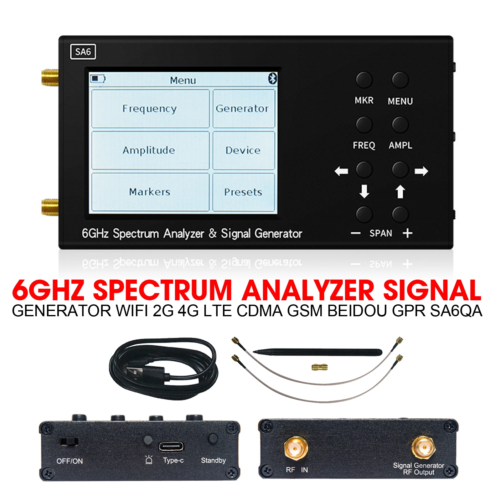 6GHz 35 6200Mhz Spectrum Analyzer Signal Generator WiFi 2G 4G LTE CDMA GSM Beidou GPR SA6qa