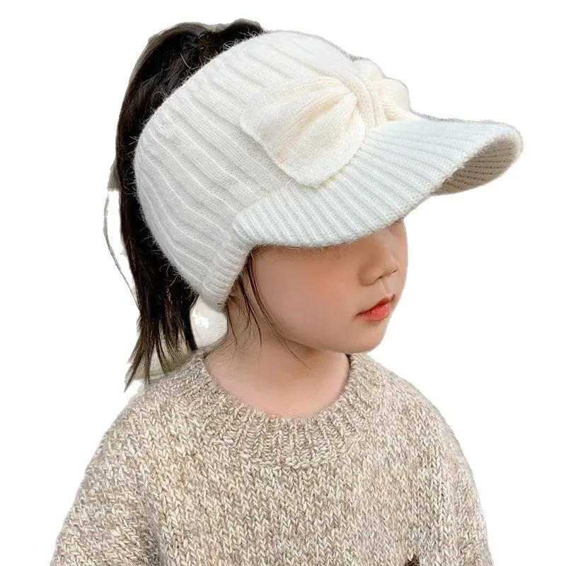New Autumn/Winter Adorable Baby Thickened Woolly Hats Children's Open-Crown Duckbill Caps Girls' Knitted Hats Warm Baseball Caps