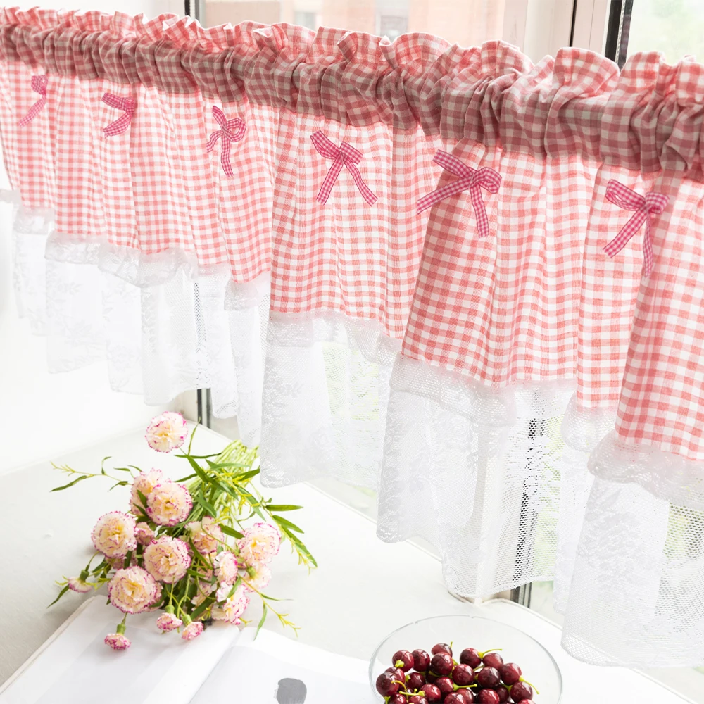 1 חתיכה, וילון קצר משי, וילון חצי וילון קטן, וילון דקורטיבי בסגנון יפני וקוריאני למטבח, ארון, מסעדה, ראש וילון חלון