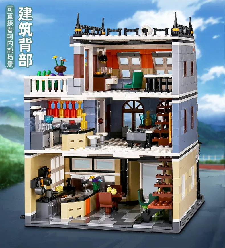 MOC Street View Street Garden Hotel Modular Expert Building Blocks with Figures 1316pcs Bricks Toys Gift