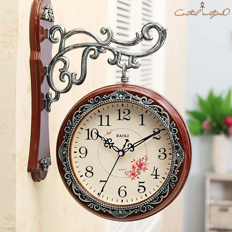 Postcode buitenspiegel Donker worden European Style Watch Wall Double Sided Retro Creative Large Watch Wall  Quartz Silent Klokken Wandklokken Wood Home Watch Ei50wc - Wall Clocks -  AliExpress