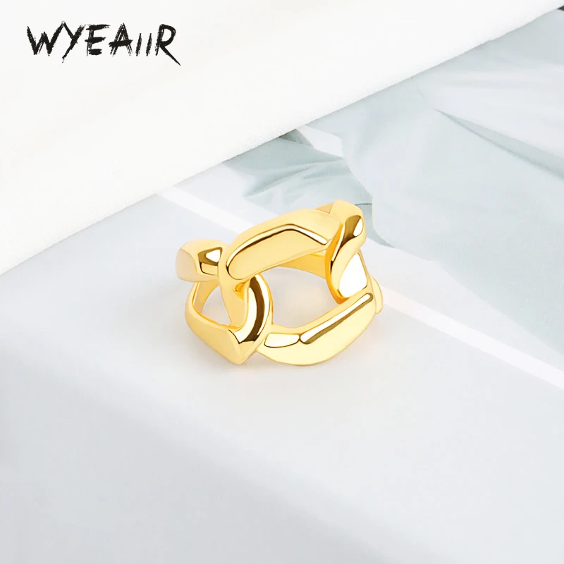 

WYEAIIR INS хип-хоп Геометрическая полая цепочка искусственное серебряное регулируемое Открытое кольцо для женщин Роскошные ювелирные изделия