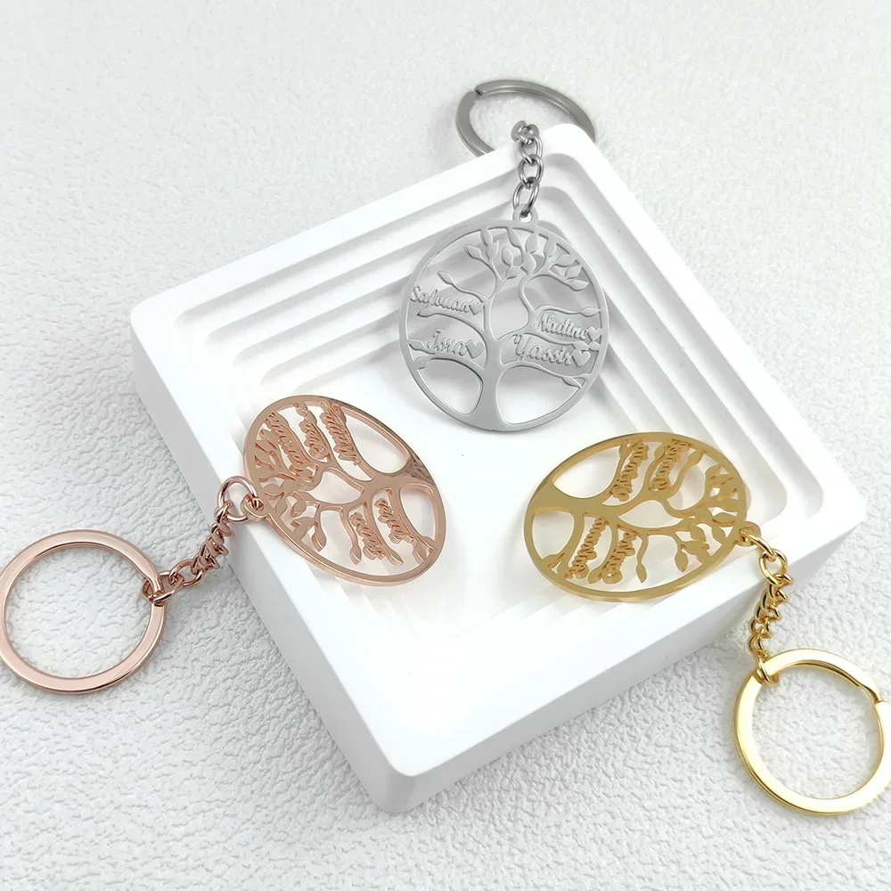 

Customized Tree of Life 1-9 Name Keychain Stainless Steel Pendant Keychains for Women Men Custom Nameplate Keyring Jewelry Gifts