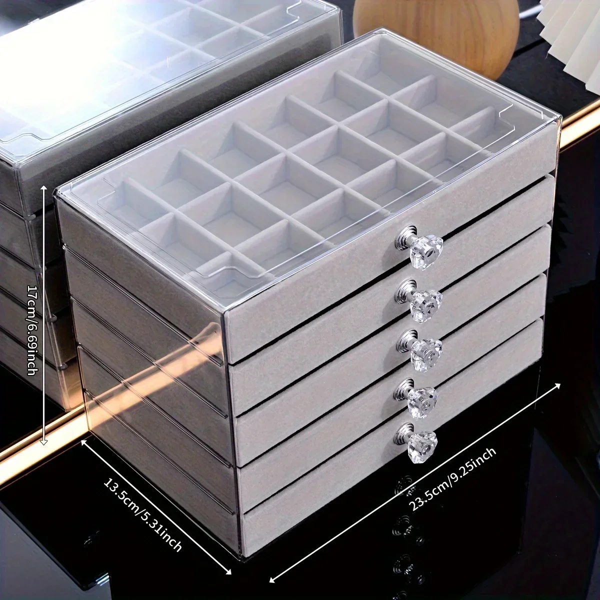 Acrylic Velvet Jewelry Organizer with 3 Drawers Stackable Display Storage Earrings Necklace Bracelets Box Holder Case for Women