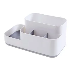 Elegant Makeup Organizer Box with Drawer for Dressing Table Storage (Gray)