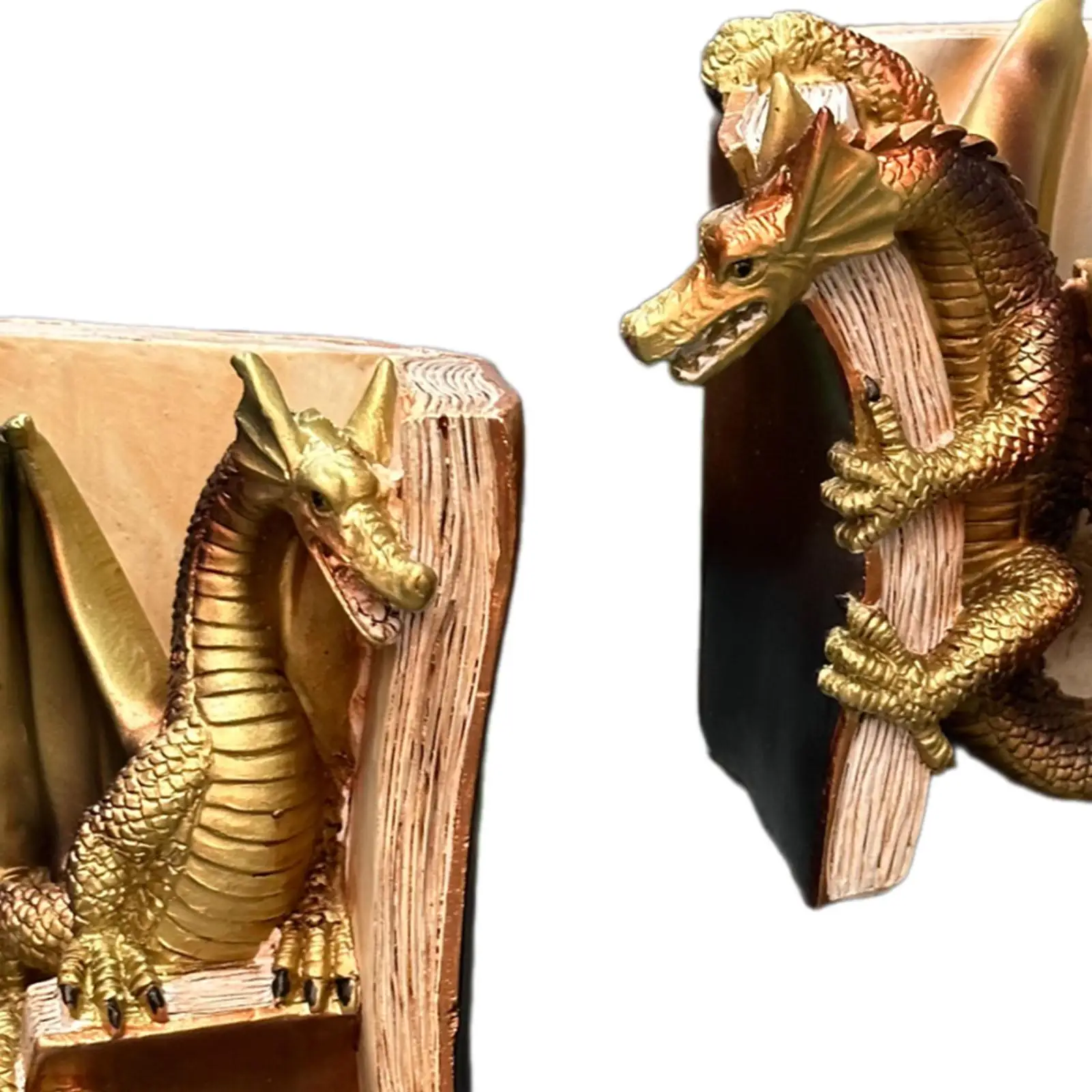 2 Pieces Dragon Decorative Bookends Book Stopper Artwork Heavy Duty Gifts Resin Ornament Shelf Decor Dragon Figurine for Home