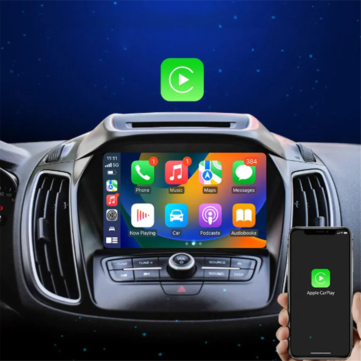 AT87-RGB 다채로운 무선 Carplay 동글 미니 박스 플러그 앤 플레이 Apple Carplay(USB)용 유선 Bluetooth WiFi 연결