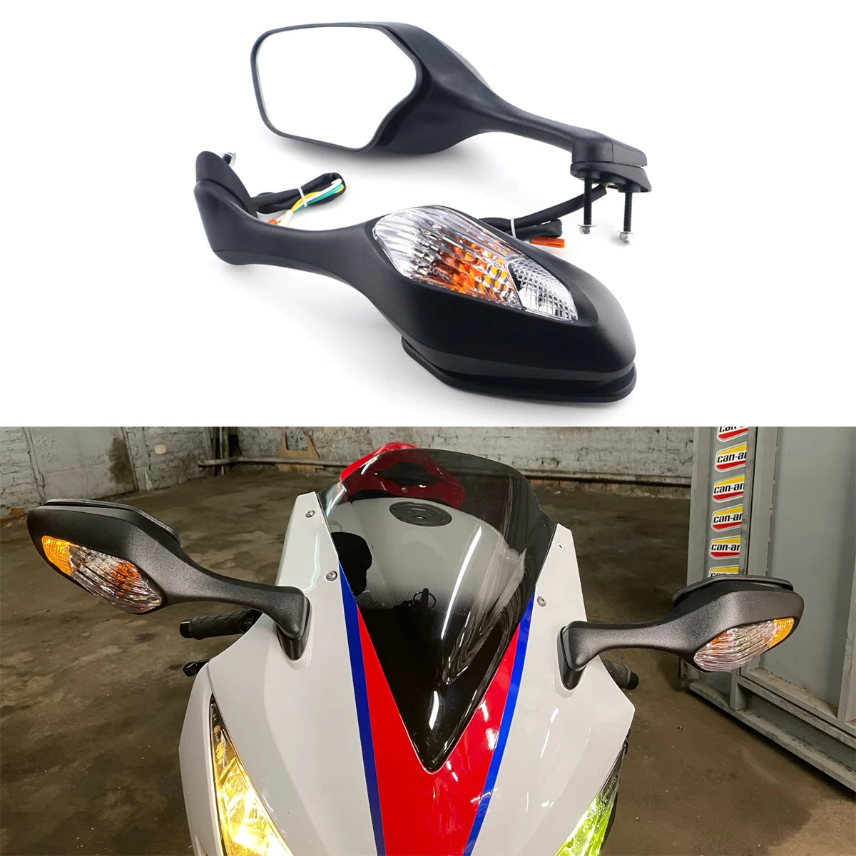 

For Honda CBR1000RR 2008-2016 /VFR1200 2010-2012 Rearview Mirrors With Turn Signals Light LED 2009 2010 2011 2012 2013 2014 2015