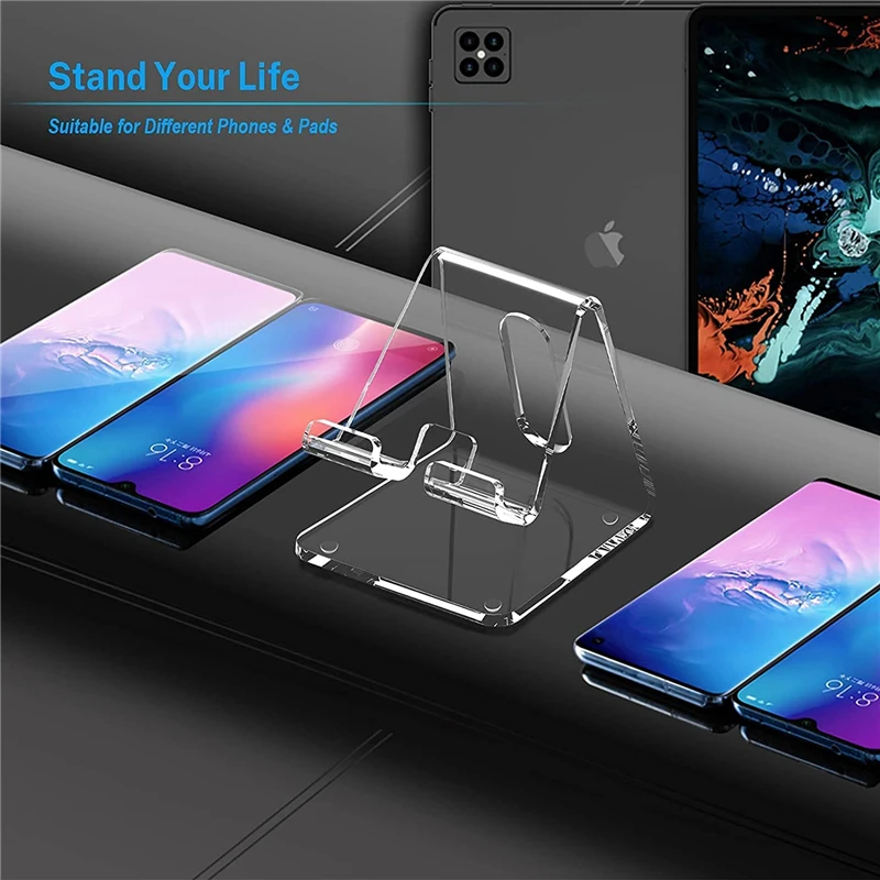 Desktop Phone Holder Desktop Tablet Stand Bracket Mobile Phone Stand Clear Acrylic Plastic Mount For iPad iPhone Huawei Bracket