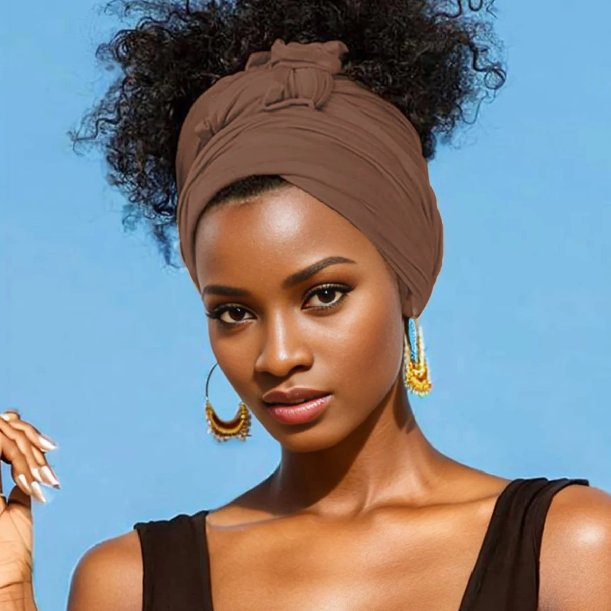 Hot selling stretch jersey turban african headband solid color super soft extra long breathable headband for women 4