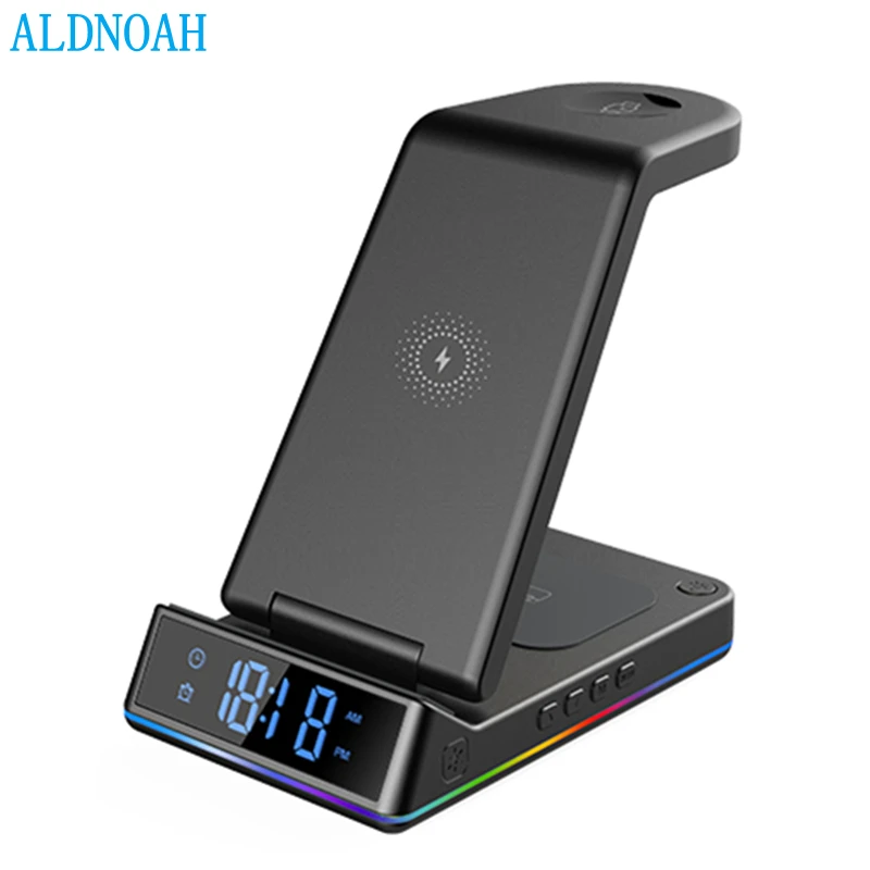 Беспроводная зарядная станция 3 в 1 для iPhone 14, 13, 12, 11 Pro Max, Apple Watch 8, 7, 6 AirPods, светодиодный цифровой будильник, подставка для зарядного устройства