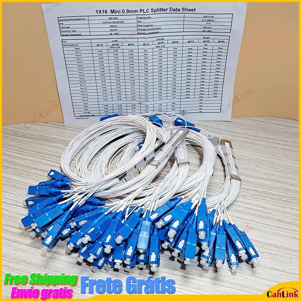  High Quality 5/10/20pcs/Lot 1X2 1X4 1X8 1X16 1X32 PLC SC/UPC SM 0.9mm G657A1 PVC 1m FTTH Fiber Optic Splitter