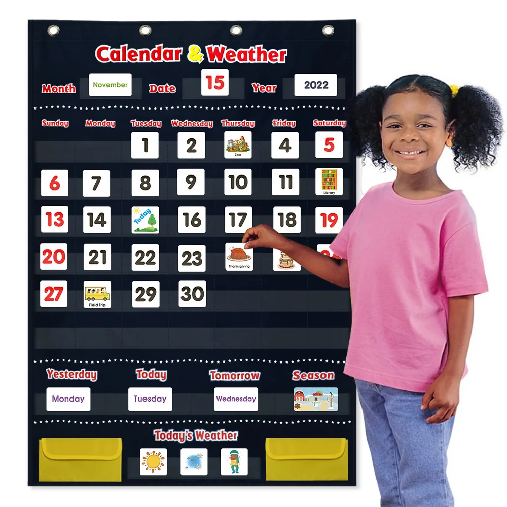 

New Weather Calendar with Cards Hanging Bag Recognising Dates Seasons Weather Changes Holiday Activities Learning Aids