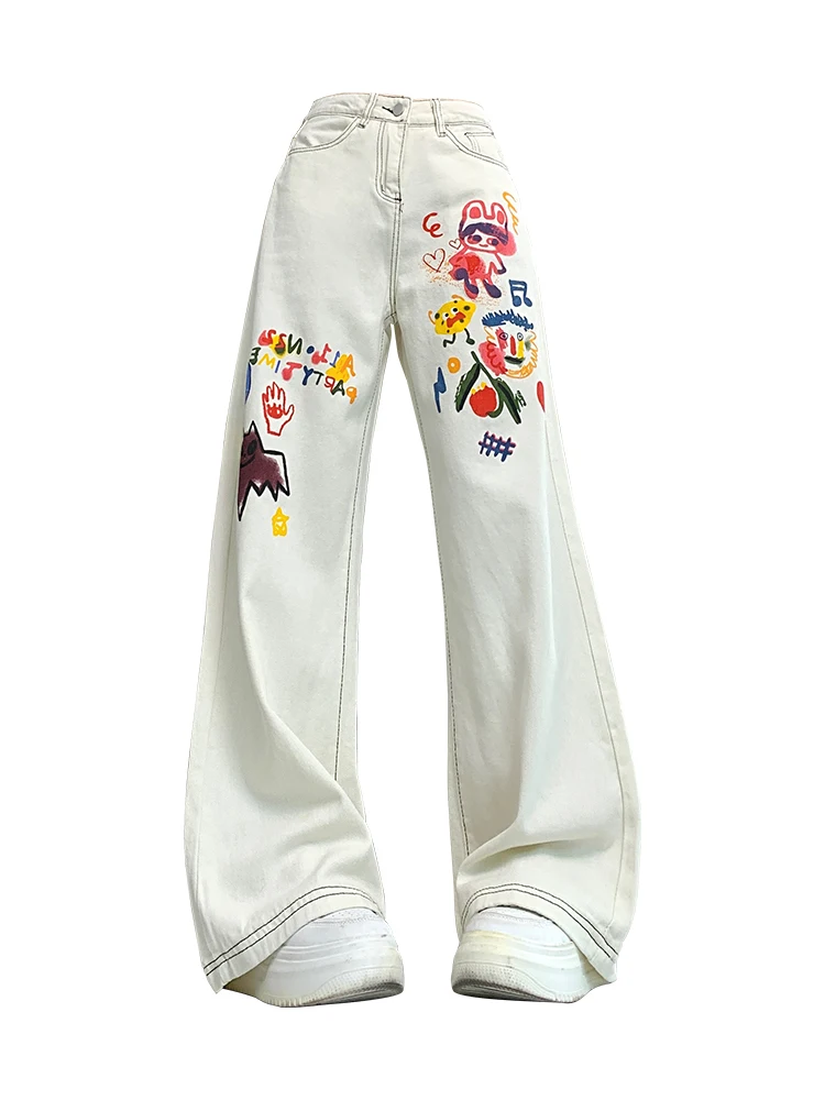 

Women‘s Graphic Print Jeans Harajuku 90s Aesthetic Japanese 2000s Style Baggy Denim Trousers Y2k Jean Pants Vintage Clothes 2024