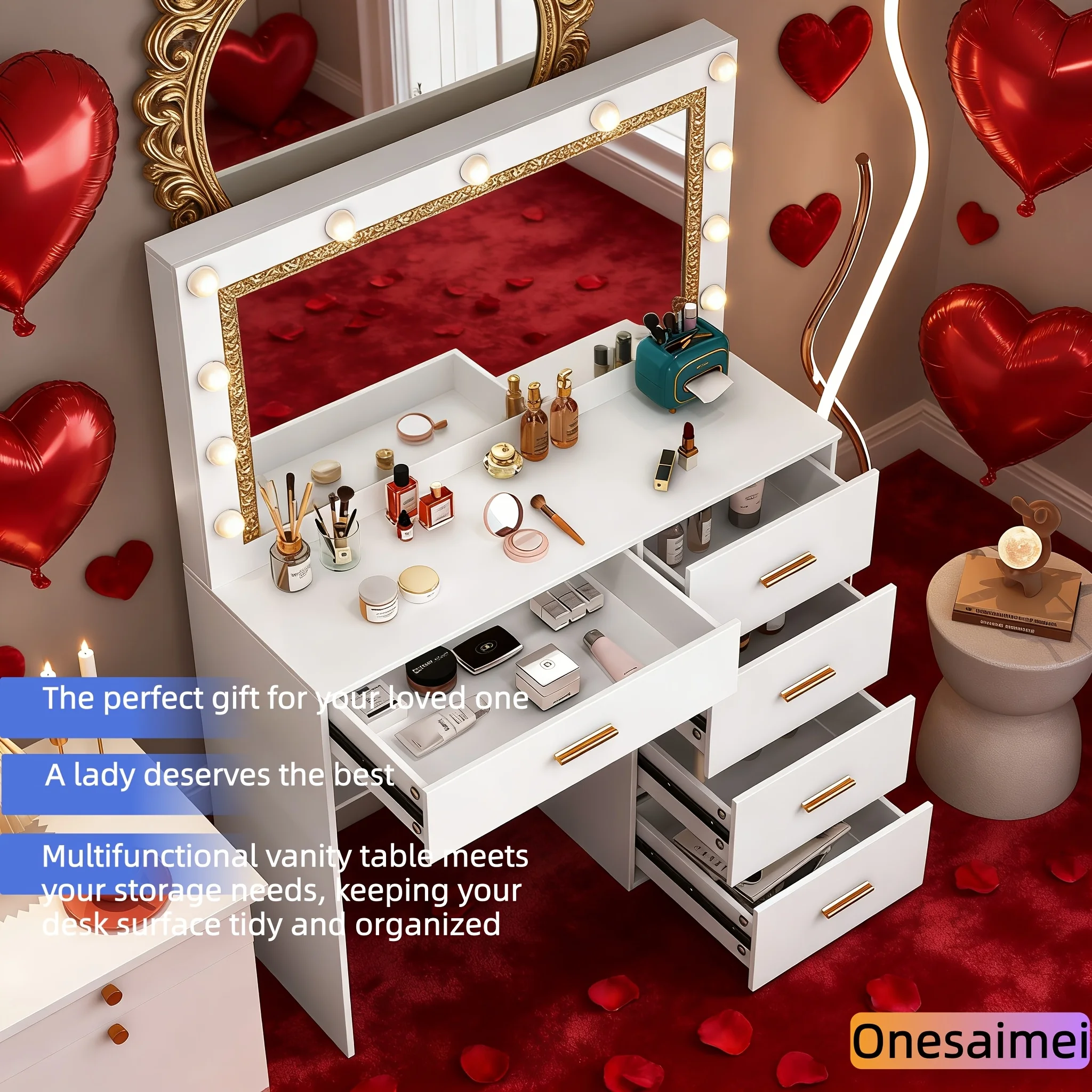 (Winter Gift) Brand-new bedroom dressing table with vanity mirror featuring three colour modes and adjustable brightness - 3