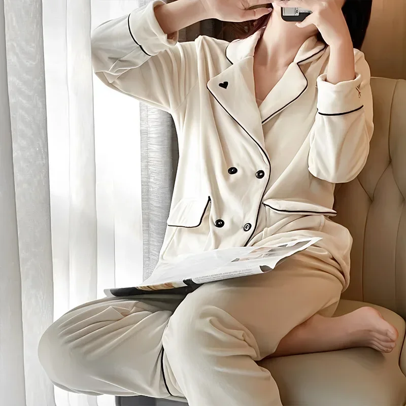 New Women's Pajamas Premium Sense of Elegance Long-sleeved Pajamas Suit Sea Island Velvet Warm Home Wear Spring, Fall and Winter