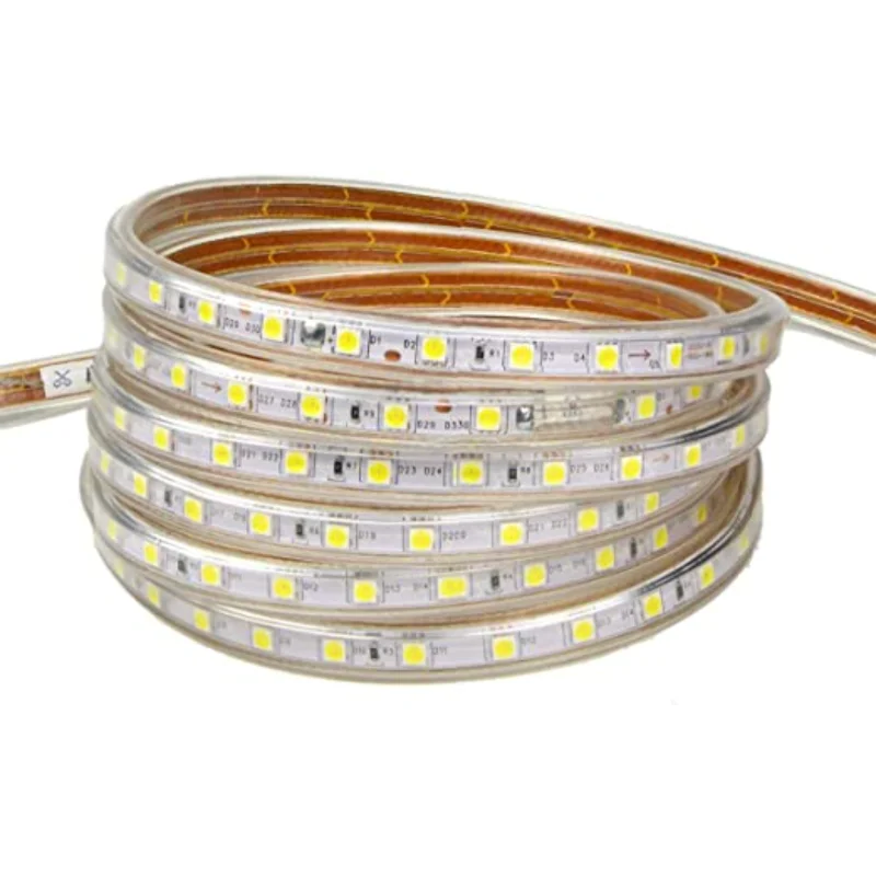 흰색 Led 빛 스트립 220V SMD 5050 60Led/m IP67 방수 따뜻한 흰색 LedStrip 220V 볼트 Led 스트립 빛 방 침실 220V
