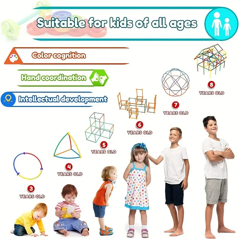 Straw Constructor Toys 100pcs STEM Building Toys Interlocking Plastic Thin Tube Building Blocks Educational Toy Boy and Girl