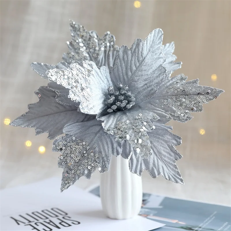 12PCS Christmas Flowers 10cm Beautiful Artificial Flower Xmas Tree  Accessories Christmas Decorations - AliExpress