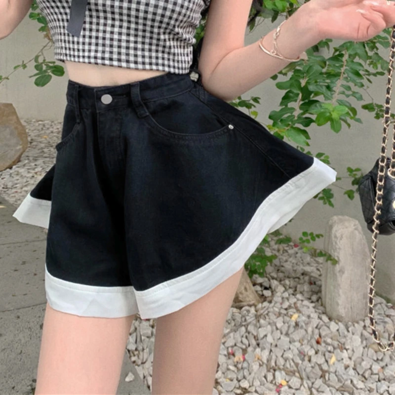 JMPRS Denim Women Shorts Summer High Waist Wide Leg Jeans Patchwork Black Fashion Casual Irregular Pocket Shorts New 2022 womens clothing