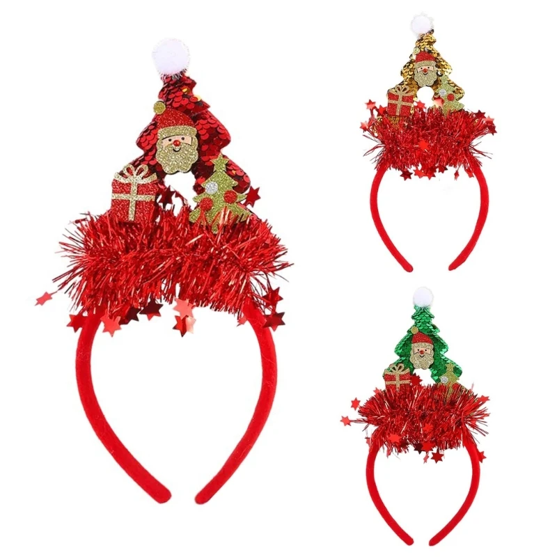 Sequined Christmas Decorative Hairhoop New Year Party Christmas Tree Headband Festival Decors Family Gathering Headwear