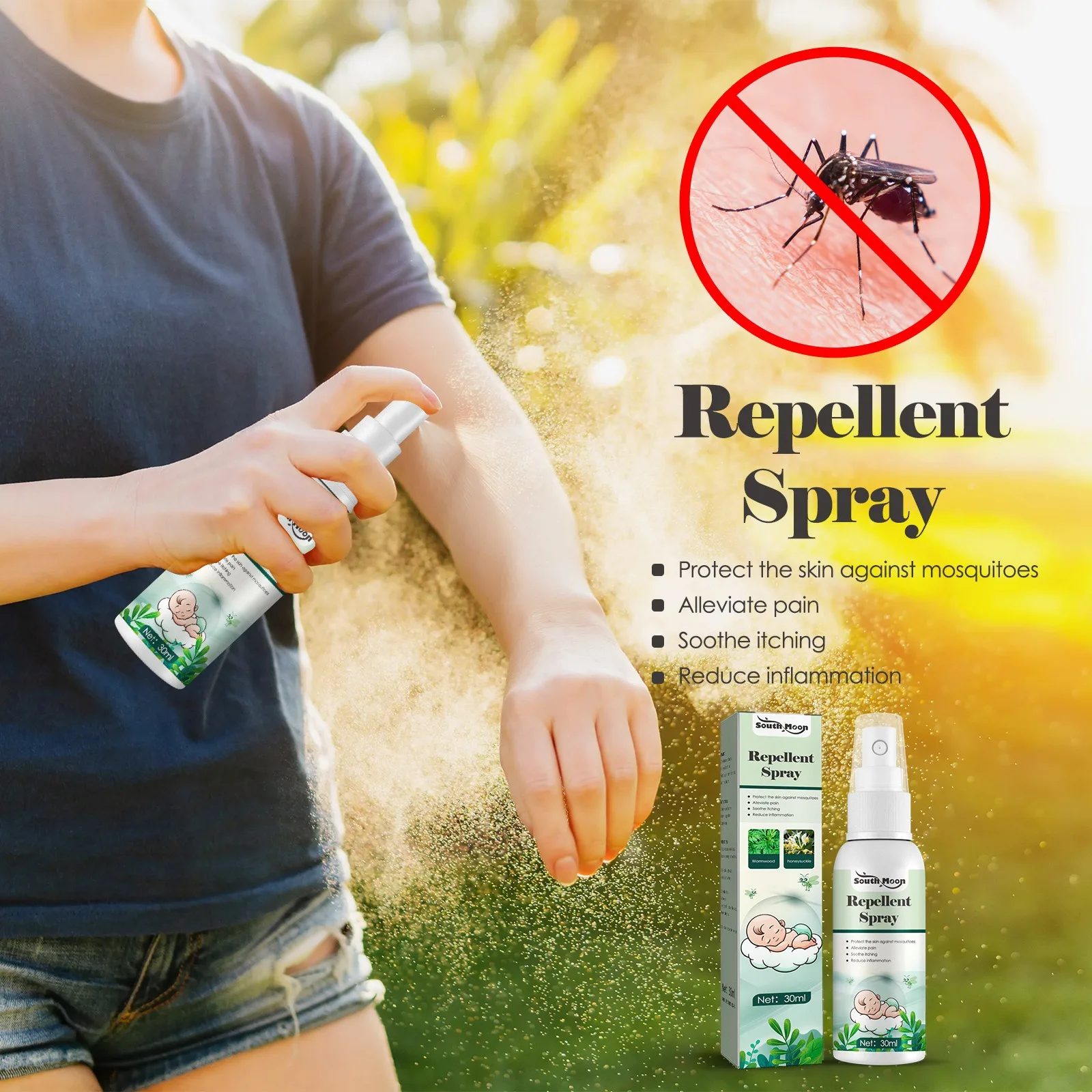 South Moon wormwood mosquito repellent spray home and outdoor mosquito repellent spray for preventing bites and relievi