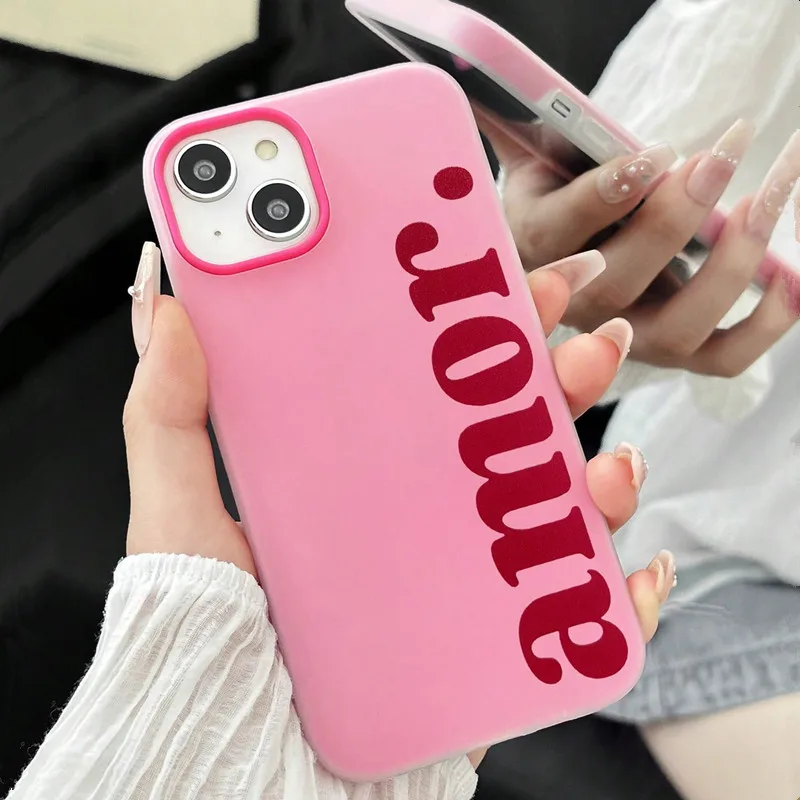 Personalized Matte Candy Color 2-in-1 Phone Case - Red Amor Letter Print