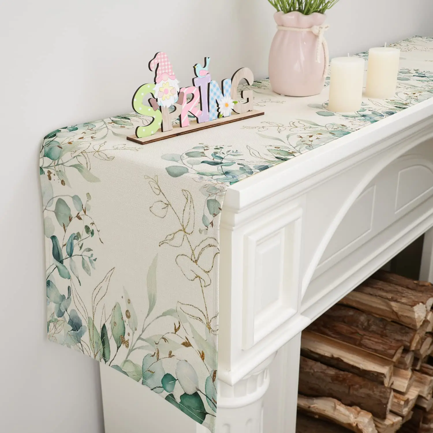Spring Flower Table Runner Tulip Lavender Vase Easter  Rabbit Summer Holiday Kitchen Dining Table Decoration for Home Party