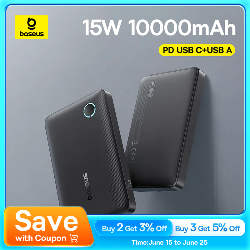 Baseus FP11 15W Power Bank 10000mAh PD Fast Charging Type C External Battery Powerbank for iPhone 16 15 Samsung S25 Xiaomi OPPO